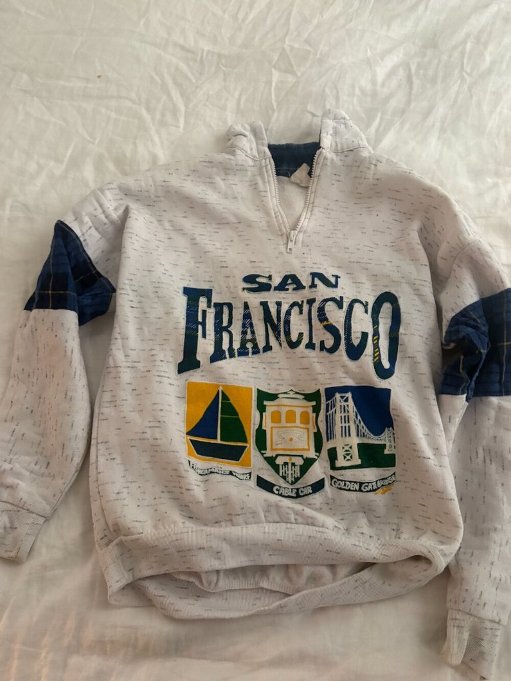 Vintage 90s San Francisco Quarter Zip Plaid Patch Sweatshirt